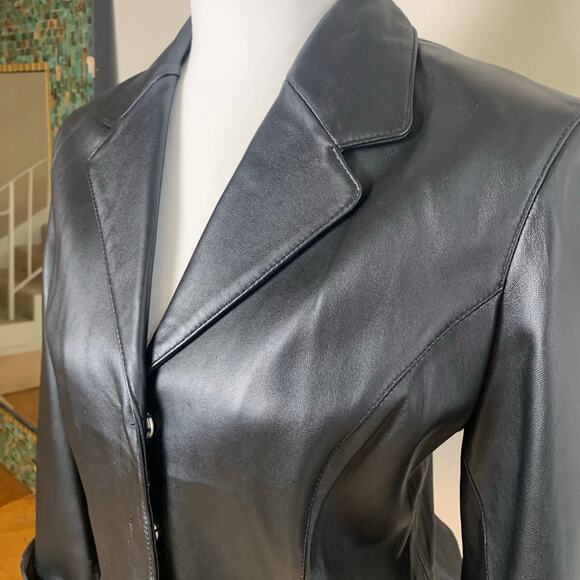 Vintage I.E. Size M Womens 100% Leather Blazer Jacket Black Outdoor Classic Soft - Picture 5 of 15